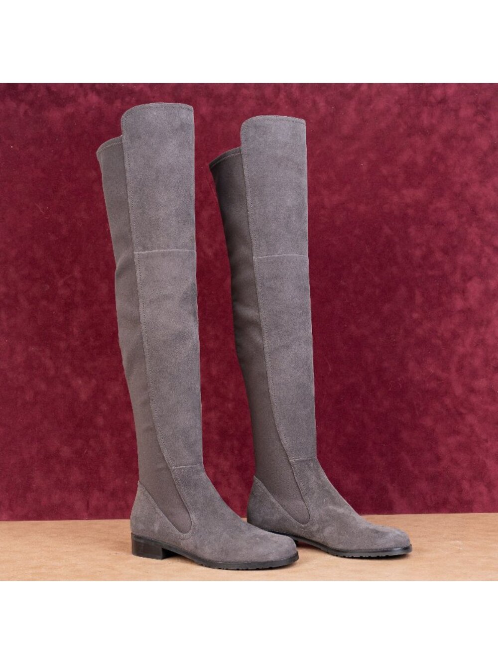 Stuart Weitzman Women Slip-on Langdon Grey Suede OTK Fashion Boots sz 6